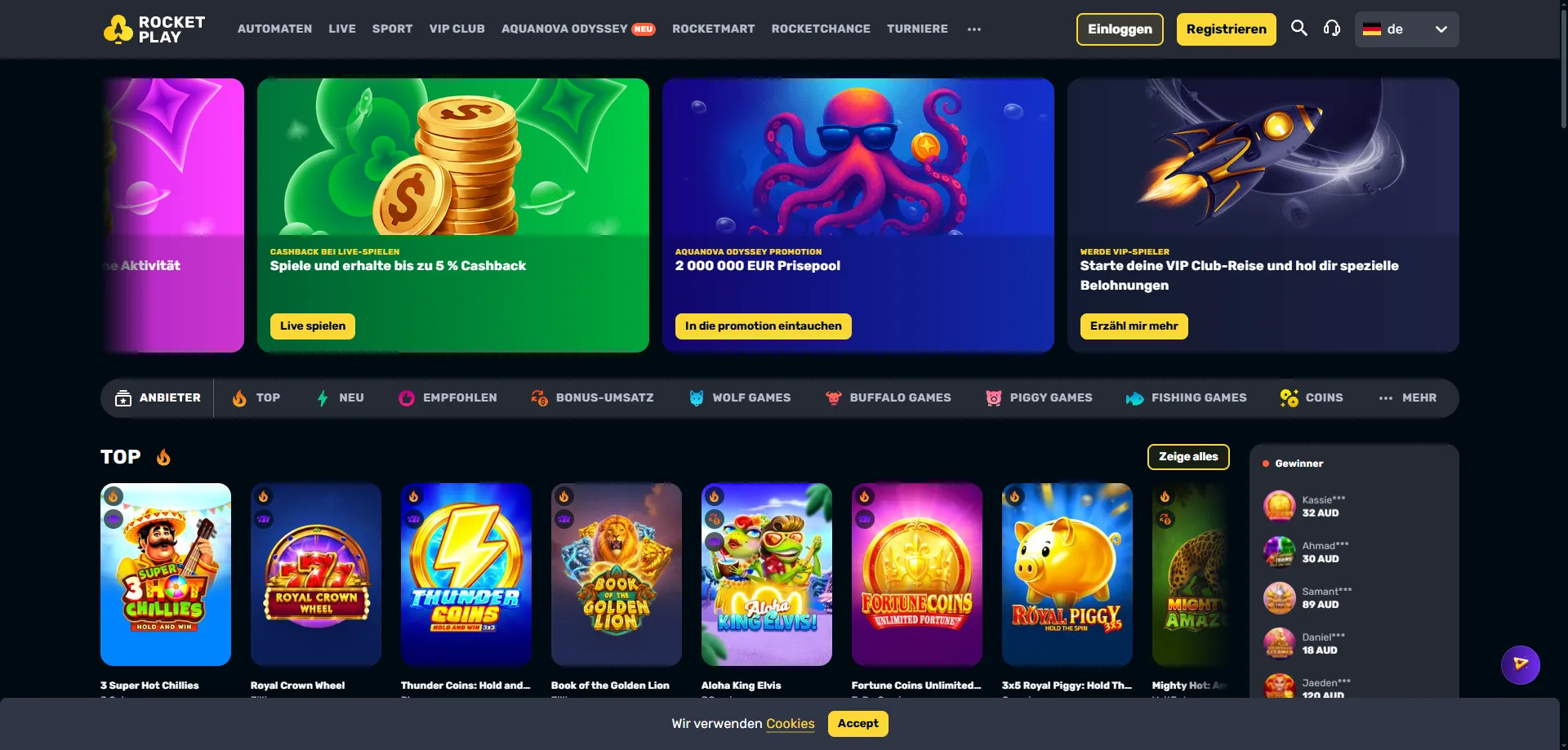 Rocketplay Casino Australia real money games lobby 2026