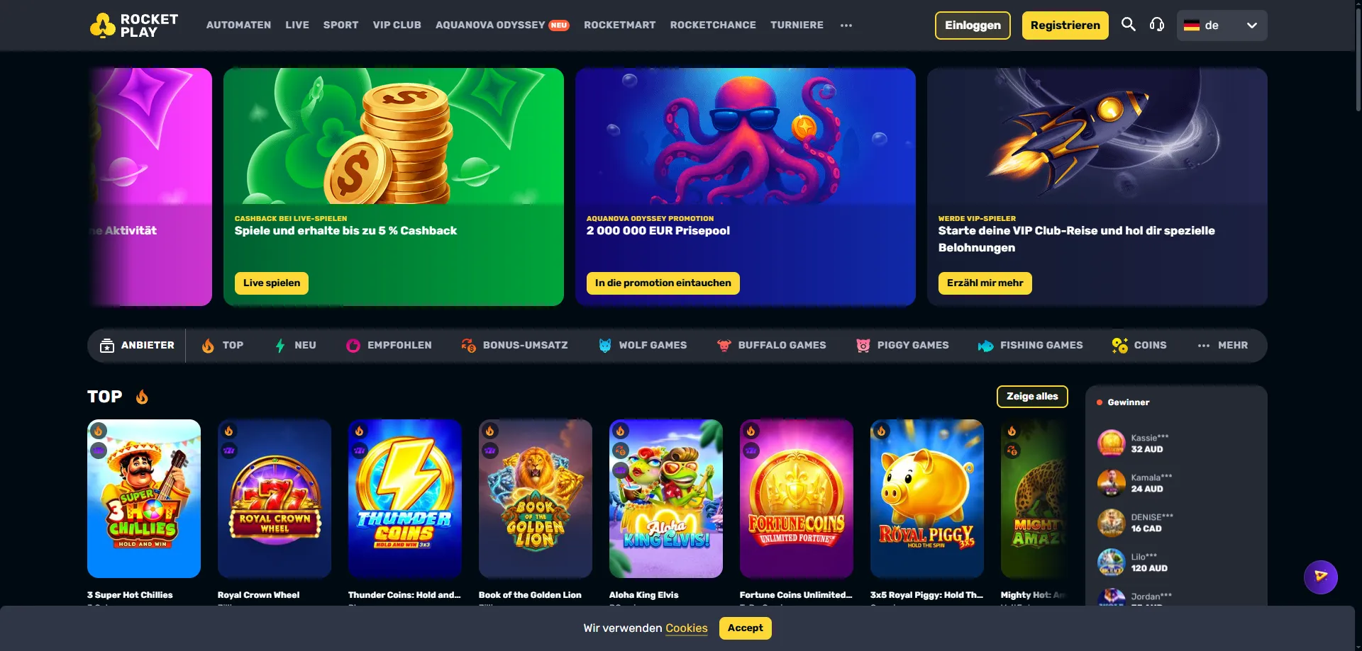 Rocketplay Casino homepage overview — trusted online casino 2026