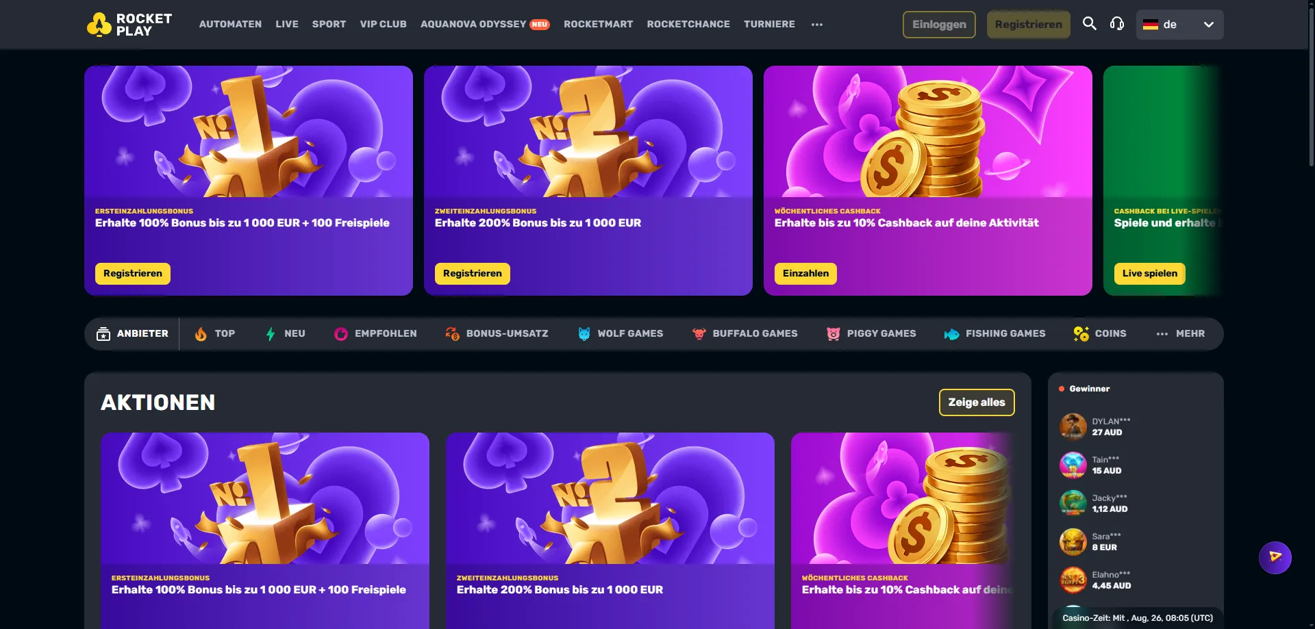 Rocketplay Casino games lobby — slots, pokies and live dealer