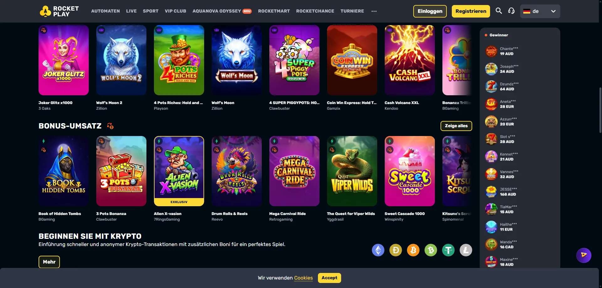 Rocketplay Casino pokies and gamification astrocoins rewards system