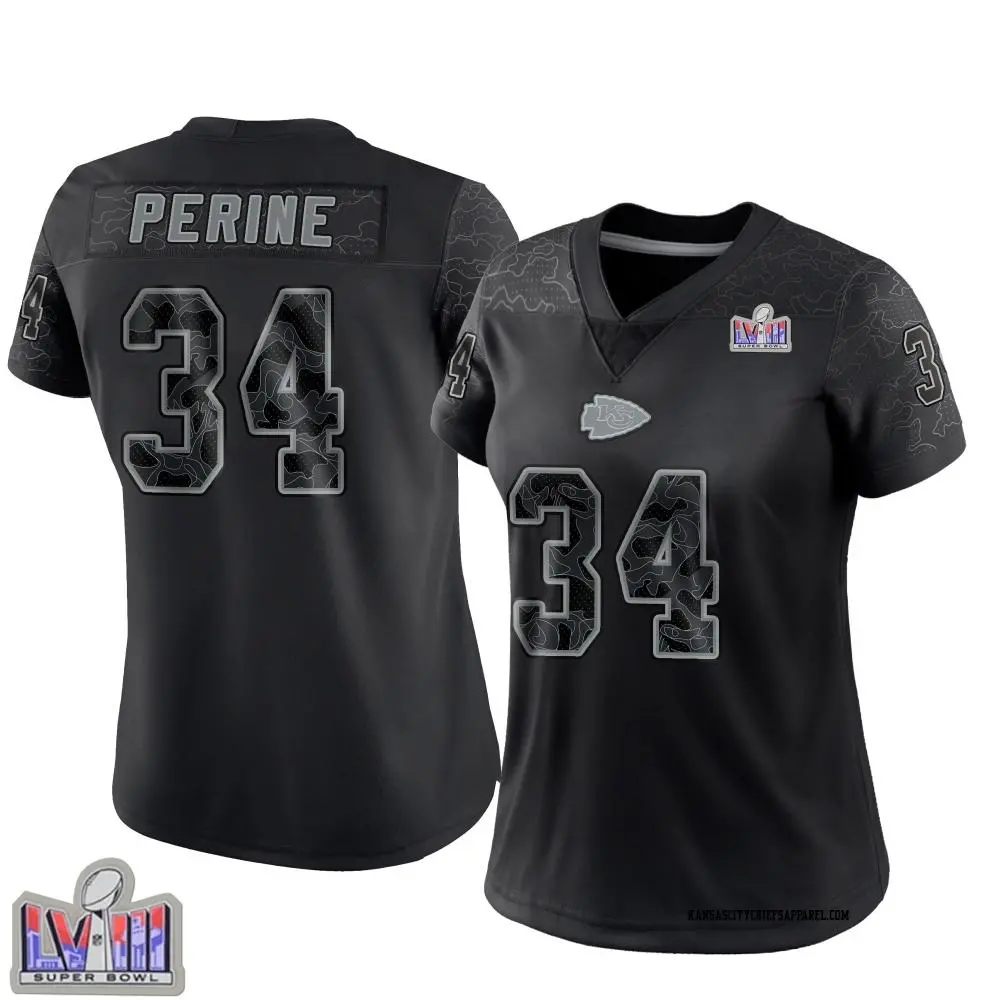 Limited Black Women's Samaje Perine Kansas City Chiefs Reflective Super Bowl LVIII Patch Jersey